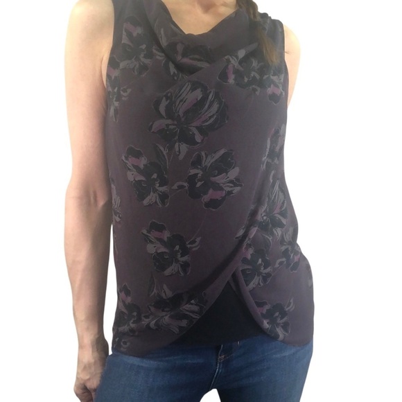 Ann Taylor Vtg 90's Y2k Cowl Neck Blouse Top Dark Floral Office Casual Lorelai - Picture 2 of 8